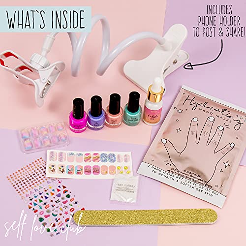 STMT Self-Love Club D.I.Y. Nail Art Studio by Horizon Group USA, 10+ Essentials for at-Home Manicure Including Nail Polishes, Soothing Hand Mask, Cuticle Oil, Phone Holder, Nail Stickers & More