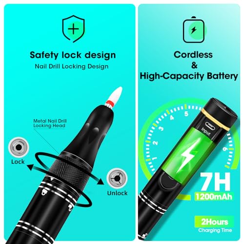 LIERKISS Cordless Electric Nail Drill Kit 35000RPM for Manicure & Pedicure