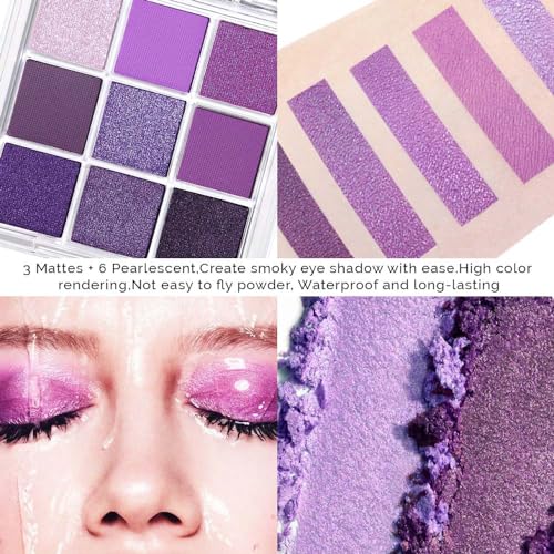 Deep Light Purple Matte Shimmer Eyeshadow Palette - 9 Blendable Shades