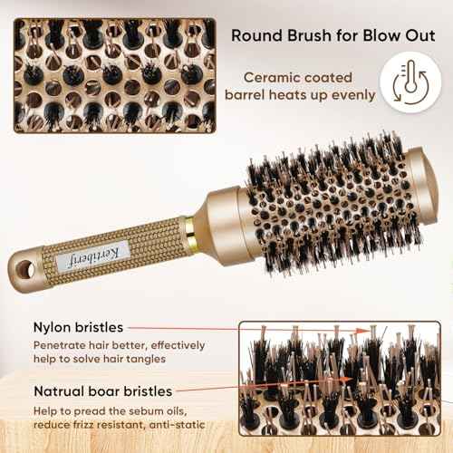 Round Brush for Blow Out, Round Hair Brush Set for Blow Drying, Nano Thermal Ceramic Ionic Tech, with Boar Bristles, for Styling, Curling, Add Volume (2Pack - 2.9/2.5 Inch, Barrel 1.7 Inch)