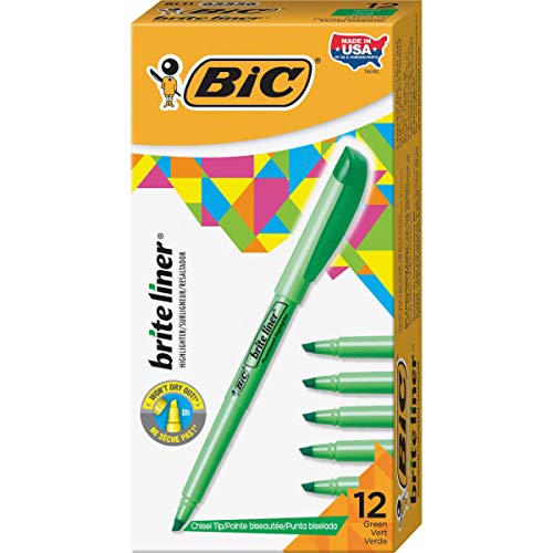 BIC Brite Liner Highlighter, Chisel Tip, Green, 12-Count (BL11-GREEN)