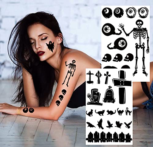 Kotbs Halloween Temporary Tattoos - 12 Sheets Spider Bat Pumpkin