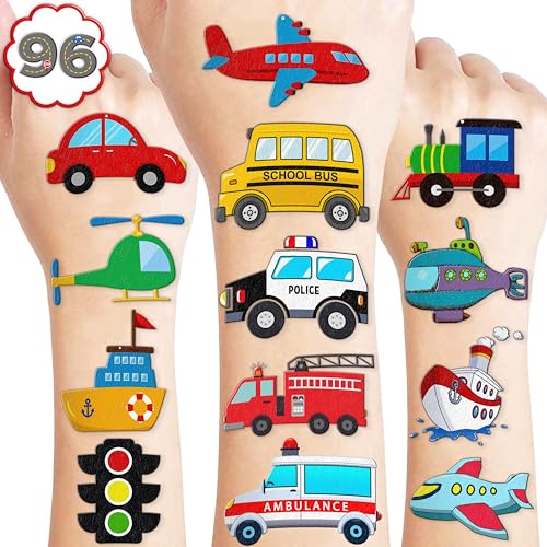 96 PCS Transportation Temporary Tattoos for Kids