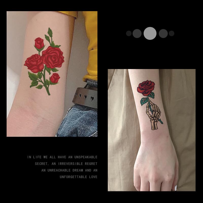Rose Flower Temporary Tattoo Stickers, 16 Sheets Waterproof
