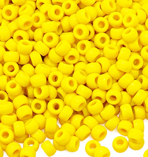 Auvoua 1000Pcs Pony Beads Bracelet 9mm Yellow Plastic Barrel Pony Beads for Necklace,Hair Beads for Braids for Girls,Key Chain,Jewelry Making (Yellow)