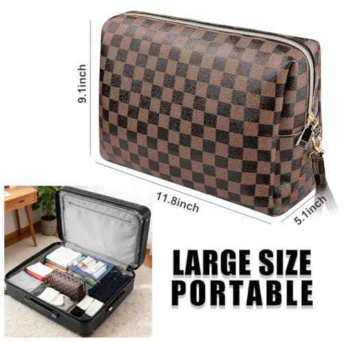 Makeup Bag, Checkered Cosmetic Bags for Women Toiletry Travel Retro Portable Make Up Bags for Christmas Birthday Gifts
