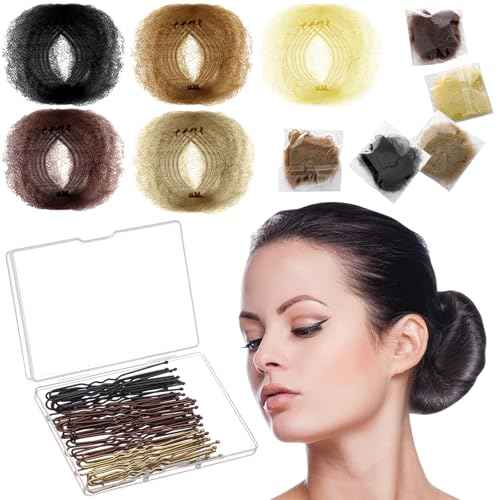 Zonon Bun Hair Nets Invisible Elastic Edge Mesh and U Shaped Pins Set, 50Pcs Individual Package Invisible Hair Nets, 40Pcs U Shaped Pins for Ballet Bun, Sleeping, Women and Wig (Multicolor)