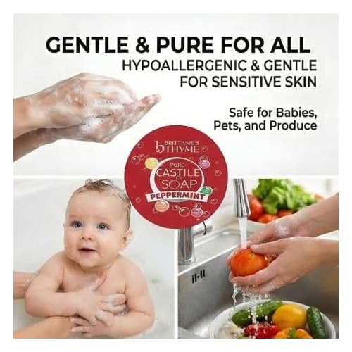 Brittanie's Pure Organic Castile Soap Refill, 1 Gallon Peppermint | Liquid Soap for Face, Body, Hands, Dishes, Pets, Laundry | Vegan, Non-GMO, Gluten-Free, Biodegradable | Made in USA