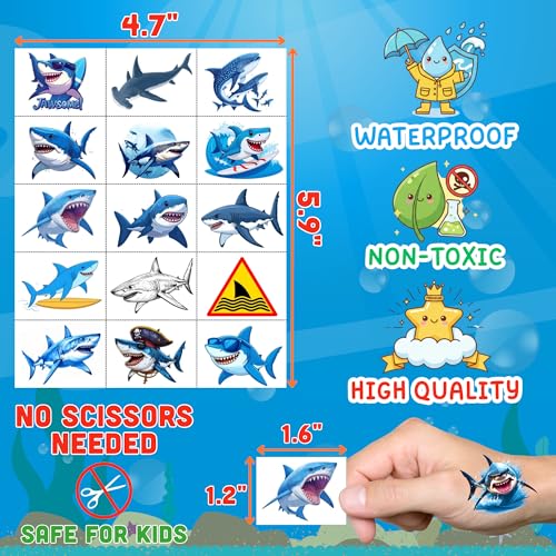 Shark Temporary Tattoos 60 Pack | Birthday Party Favors