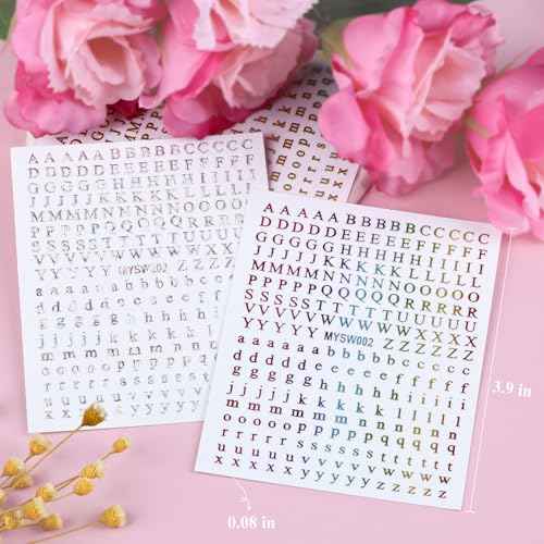 12 Sheets Alphabet Nail Art Stickers 3D Black White Gold Nail Letter Stickers Large Small Self-Adhesive English Nail Decals Manicure Accessories for Women Girls DIY Nail Art Design