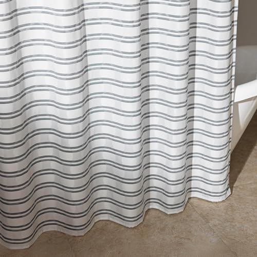 Amazon Basics Grey Striped Geometric Jacquard Fabric Shower Curtain 72" W x 74" L, Water-Repellent & Washable