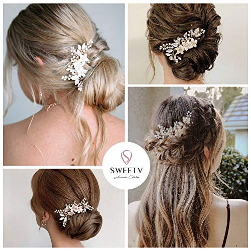 SWEETV Bridal Hair Comb with Crystals - Gold Wedding Hair Accessory