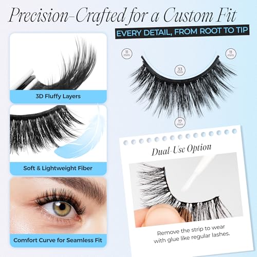 LASHVIEW Self Adhesive Eyelashes 5 Pairs Cat Eye Wispy Self-adhesive False Lashes Reusable Natural Look Press On Lashes No Glue Need Eyelashes with Replacement Adhesive Strips (ZN14)