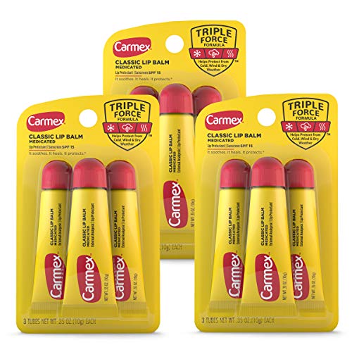 Carmex Classic Medicated Lip Balm Tubes, Lip Moisturizer for Chapped Lips, 9 Count (3 Packs of 3)