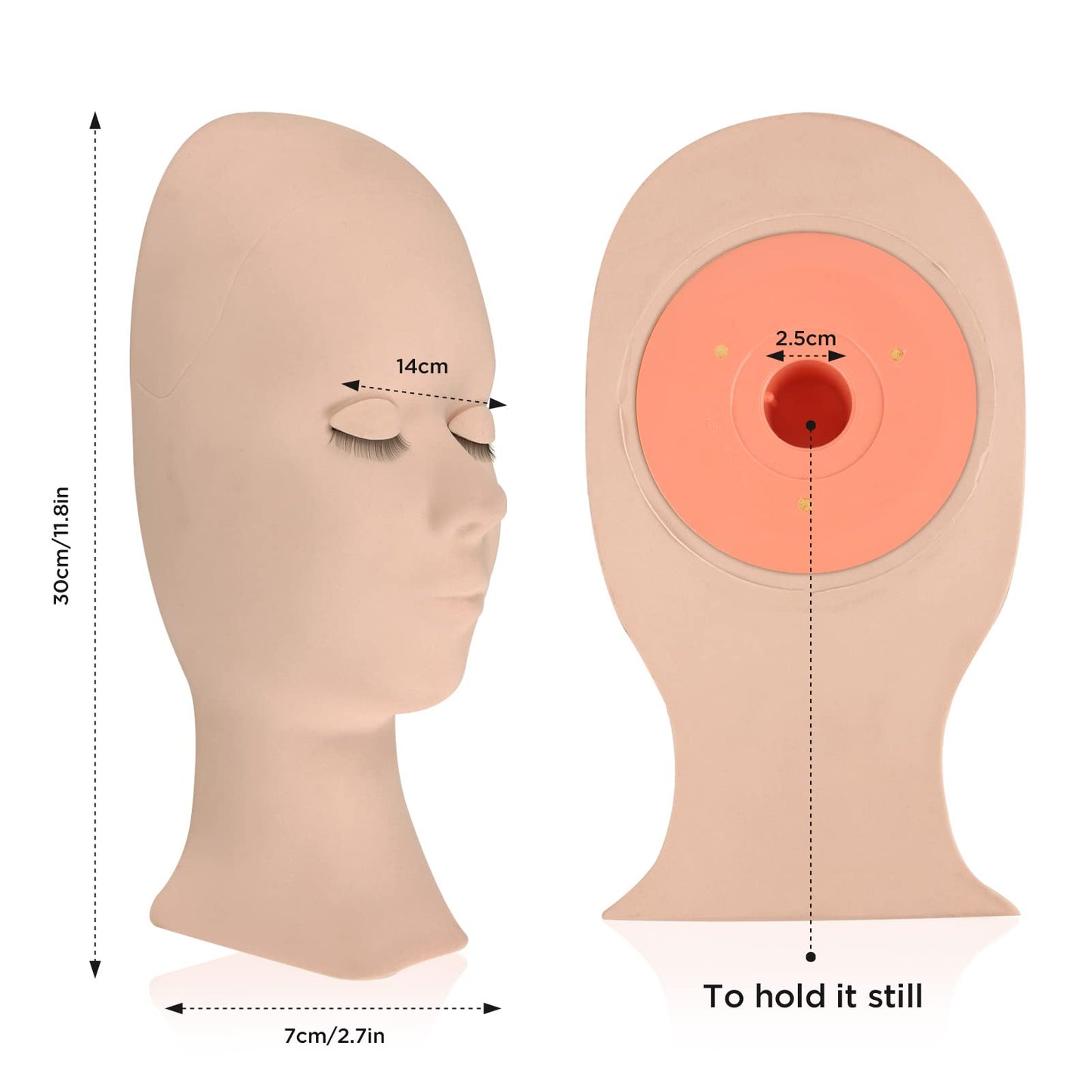 LASHVIEW Lash Mannequin Head , with 4 Pairs Replaced Eyelids Practice, Makeup Soft-Touch Rubber, Natural Skin Color