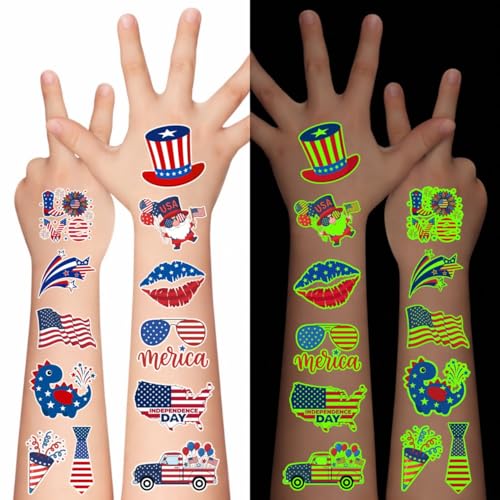 105PCS Glow in Dark Patriotic Temporary Tattoos - 4th of July