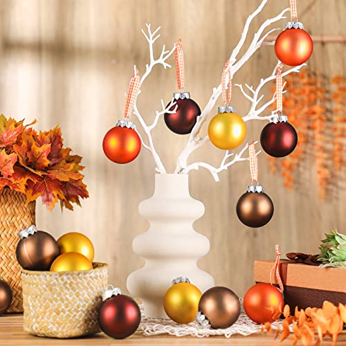 24 Pcs Ball Ornaments Tree Thanksgiving Fall Hanging Ball Autumn Decoration Plastic Fall Harvest for Halloween Thanksgiving Party Supplies, 2.36 in (Wine Red, Dark Yellow, Bronze, Coffee)