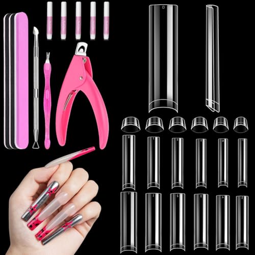 MORGLES 504 Half Cover Nail Tips 12 Sizes with Glue & Tools