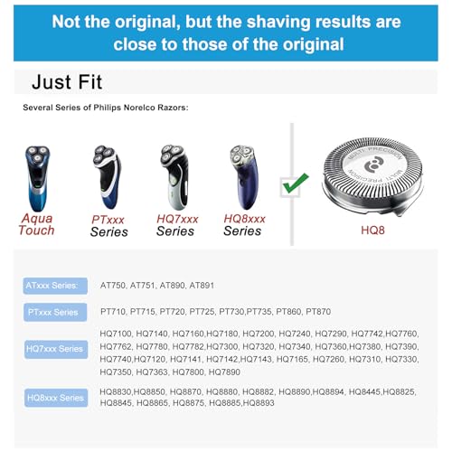 HQ8 Replacement Heads Compatible With Philips Norelco Aquatec Shavers, Replacement Blades For Norelco HQ8, 3pcs Blades With 1pcs Retaining Ring