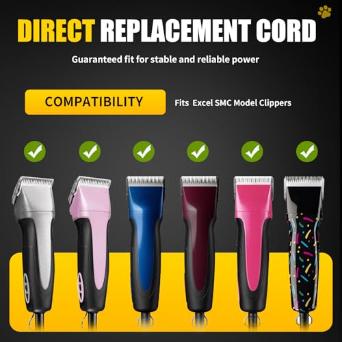 Replacement Cords Compatible with Andis Excel SMC Clippers - 12ft Long, Black (2 Packs)