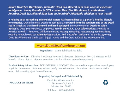Dead Sea Bath Salts - 100% Mineral Therapeutic Soak, 5 lbs