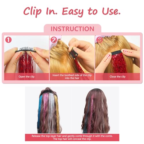 Hair Tinsel Clip in Extensions 12Pcs 24 Inch Glitter