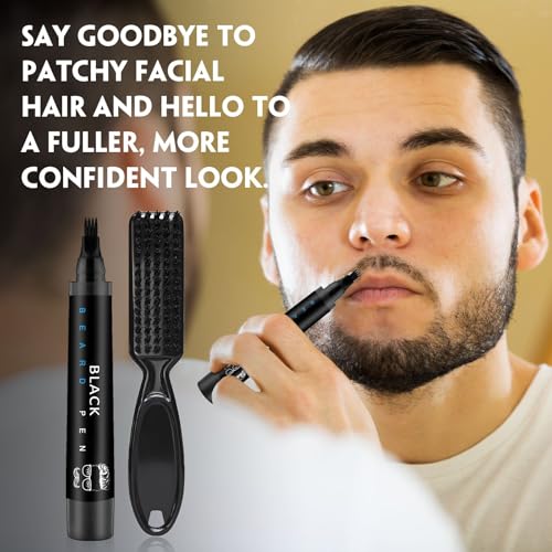 Waterproof Beard Filler Pen with Brush - Long-Lasting Black