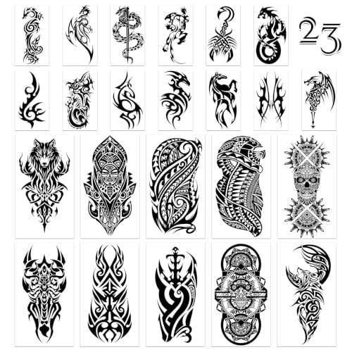 23 Pre-Cut Waterproof Temporary Tattoos - Viking & Wolf