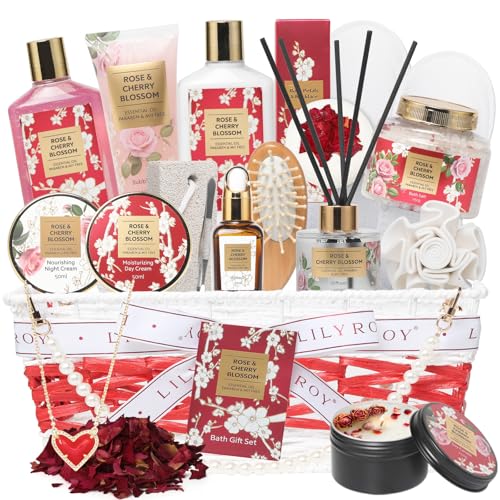 Mothers Day Gifts for Women - 19-Piece Luxury Rose Spa Gift Basket Set Bath and Body Gift Sets Care Kit | Christmas Gifts, Valentines Day, Mothers Day Gifts Baskets for Mom, Wife