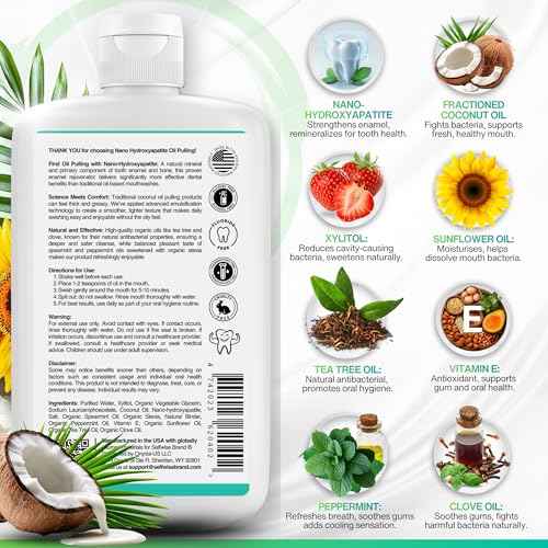Nano-Hydroxyapatite Oil Pulling Whitening Mouthwash for Teeth and Gums, Natural & Organic, Whitens Teeth, Strengthens Enamel, Fights Bad Breath & Plaque ? Smooth & Non-Greasy ? for Adults & Kids 8oz