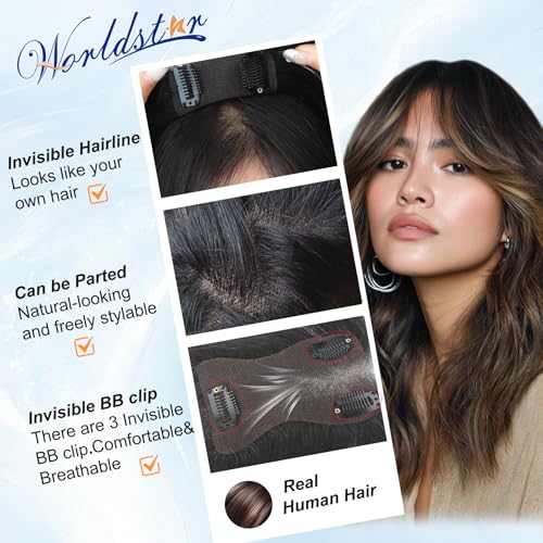 Human Hair Clip-In Bangs Topper with 360° Coverage - 10 Inch