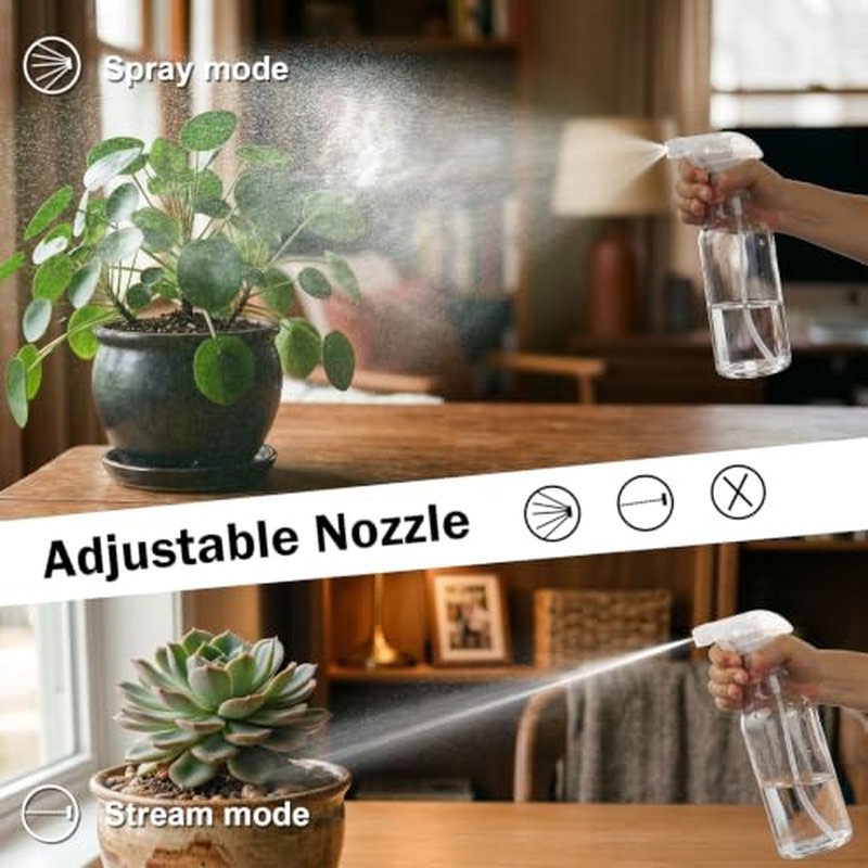 16.9oz Glass Spray Bottles 2 Pack | 360° Any-Angle Spray