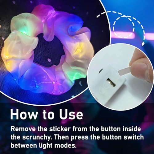20 Pack Glow in the Dark Hair Scrunchies with 3 Light Modes