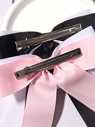 XFYUZR Women Bow Hair Clip Ribbon Ponytail Clips Long Tail Barrette Double Bow Hair Clips for Girl Teens Kids Softball Cheerleader Hair Accessories 2pcs(Black Pink)