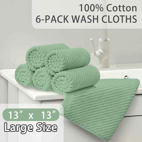 VOOVA & MOVAS Face Towels, 6PC 13"x13" - 100% Cotton | Quick Dry | Thick | Soft | Light Weight | Absorbent, Luxury Face Towels for Bathroom & Showering, Bathroom Decor, Mint Green