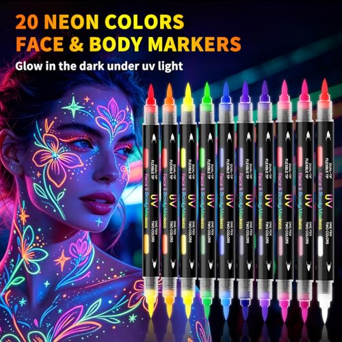 10Pcs UV Neon Face & Body Paint Markers - 20 Vibrant Colors