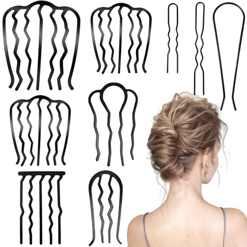 9-Piece Metal Hair Combs Set - French Twist & Updo Styling Pins