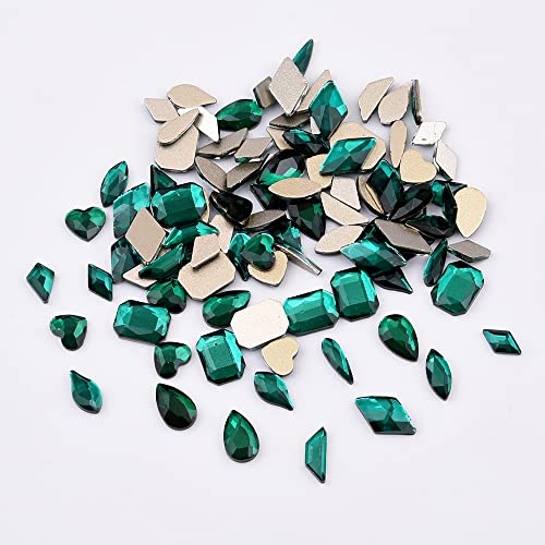 Tisslan 820pcs Glass Green Nail Rhinestones Flatback Crystals Mixed Size and Shapes for Makeup Nail Art Decoration Crafts Cheap Supply