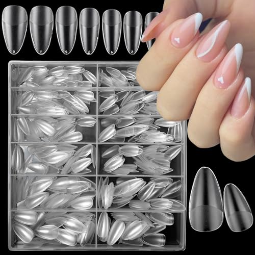 LoveOurHome 600pc Medium Almond Fake Nails Soft Gel X Nail Tips Full Cover Clear Oval Stiletto Almond Soft Gel False Nails Actificial Nail for Acrylic Nail Gel X Nail Extension Press on Nail Making