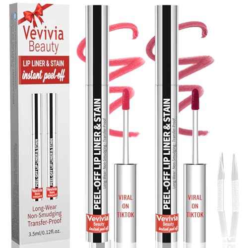 2pcs Lip Stain Peel Off - Lip Liner Stain Long Lasting Waterproof,2-in-1 Lip Liner with Tweezer Nude Matte,Non-Stick Cup,Highly Pigmented£¬Natural Finish,Stay On All Day,Perfect for Gift (Nude+Mauve)