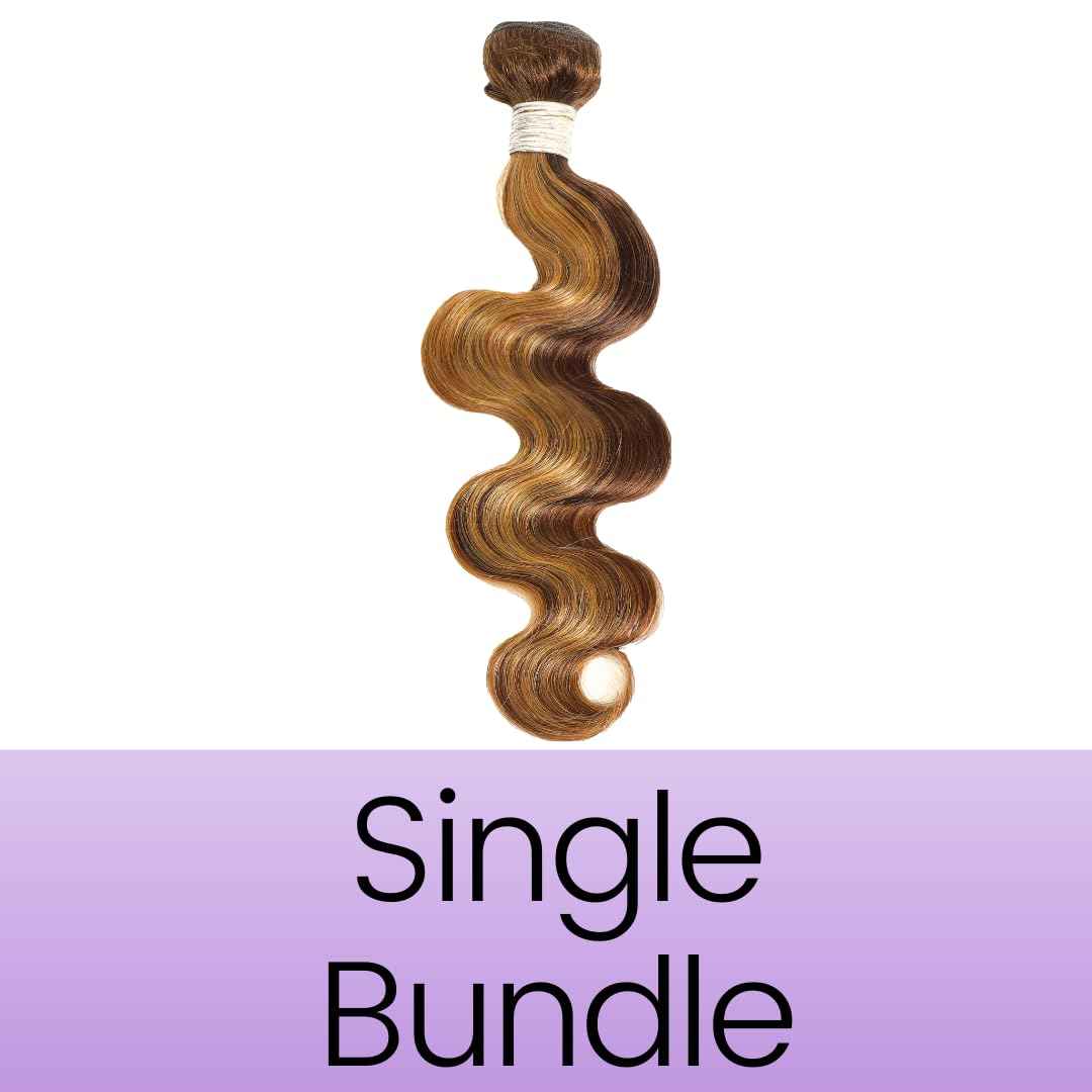 ALHER 4/27 Honey Blonde Highlight Body Wave Ombre Human Hair Bundle 14 Inch Brown Colored Bundles 12A 100% Brazilian Virgin Remy Human Hair Soft Wavy Weave 4/27 Highlight Color