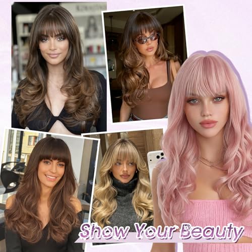 Haloo Blonde Wavy Wig with Bangs 24 Inch Heat Resistant Synthetic