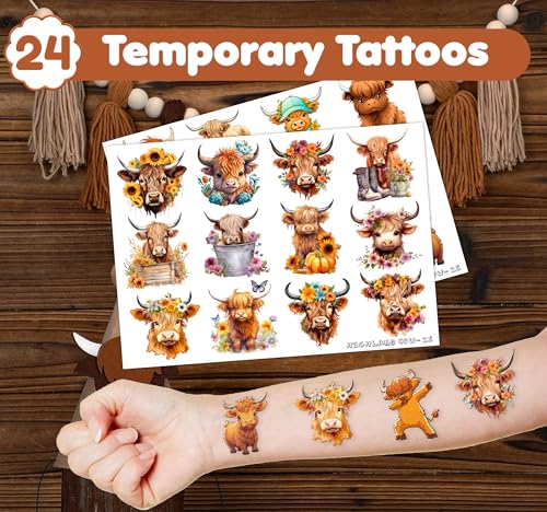 Highland Cow Party Set - 48 Tattoos & 24 Slap Bracelets