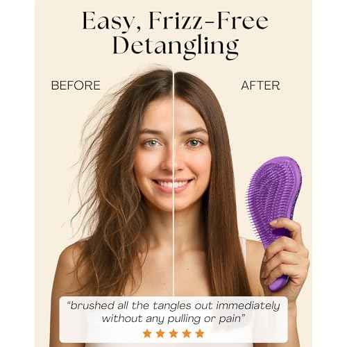 Lily England Detangler Hair Brush for Curly, Thick, Straight & Natural Hair - Gentle Detangling Brush for Women, Kids & Toddlers with Flexible Bristles - Smooth Hairbrush for Wet & Dry Hair, Purple