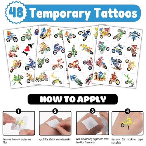 72-Piece Dirt Bike Party Favors Pack - Punch Balloons & Tattoos