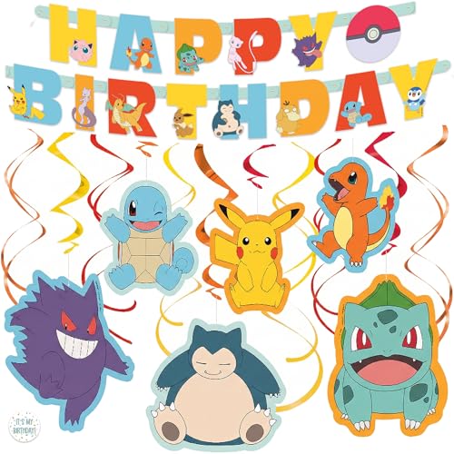 Pokemon Birthday Party Decorations Kit - Banner, 12 Swirls & Sticker