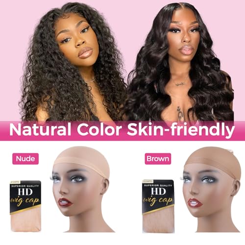 Lashey Invisible HD Wig Cap 4 Pieces Dark Brown Ultra-thin Wig Caps for Women Stretchy Breathable Brown Wig Caps for Lace Front Wigs