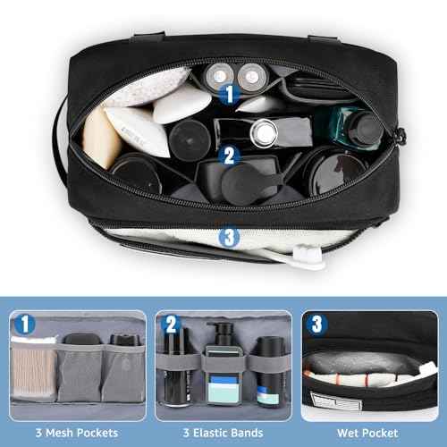 ETRONIK Travel Toiletry Bag for Men, Tactical Hygiene Bag EDC Military Tool Molle Pouches, Water-resistan Hanging Shaving Dopp Kit Shower Bag for Travel Accessories, Bathroom Makeup Bag Women, Black