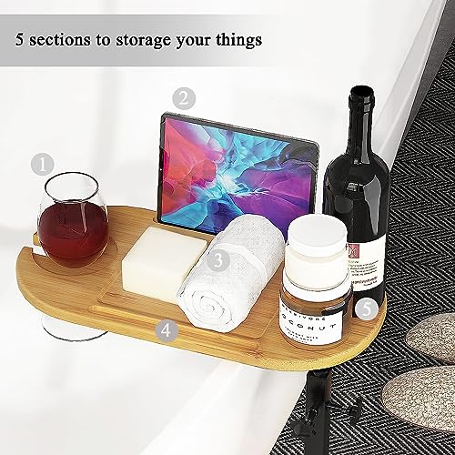 Bamboo Bathtub Tray with Adjustable Height & Wine Glass Holder