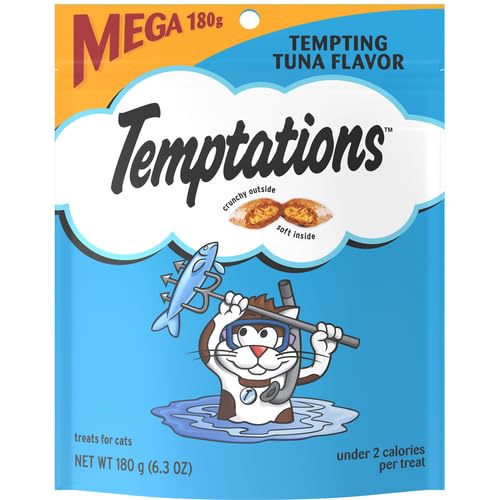 Temptations Classic Crunchy and Soft Cat Treats Tempting Tuna Flavor, 6.3 oz. Pouch (Pack of 10)